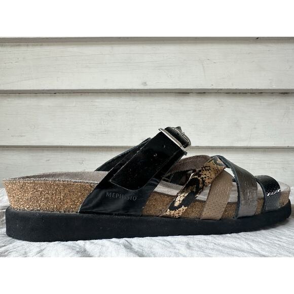 Mephisto Air Relax Leather Strappy Sandals Black Gold Snake Skin Size 38 - Picture 4 of 7